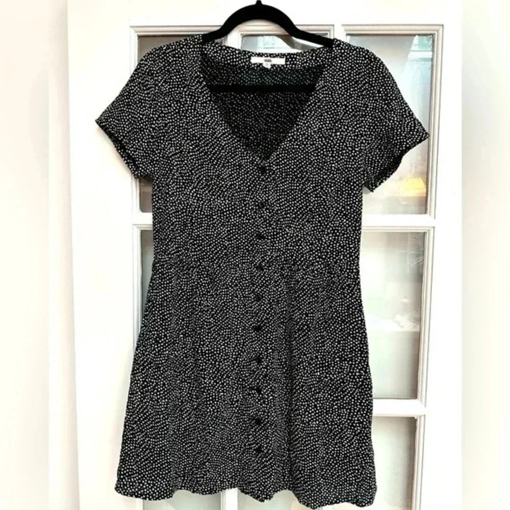 Vans Y2K Black & White Polka Dot Short Sleeve Button Down Mini Dress Size XS